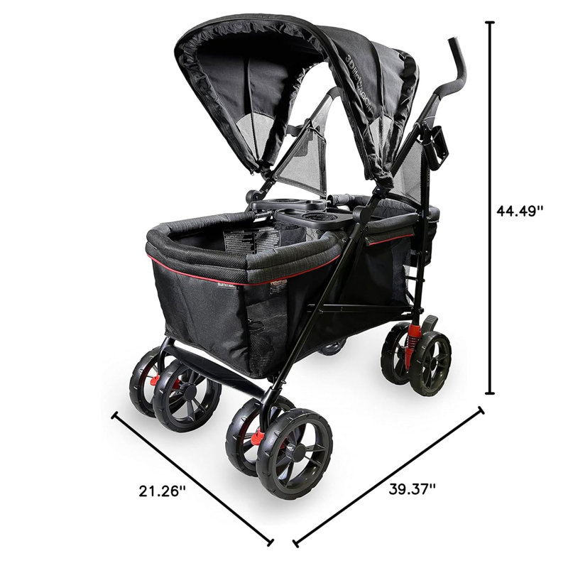 Black Double All-Terrain Steel Frame Wagon Stroller
