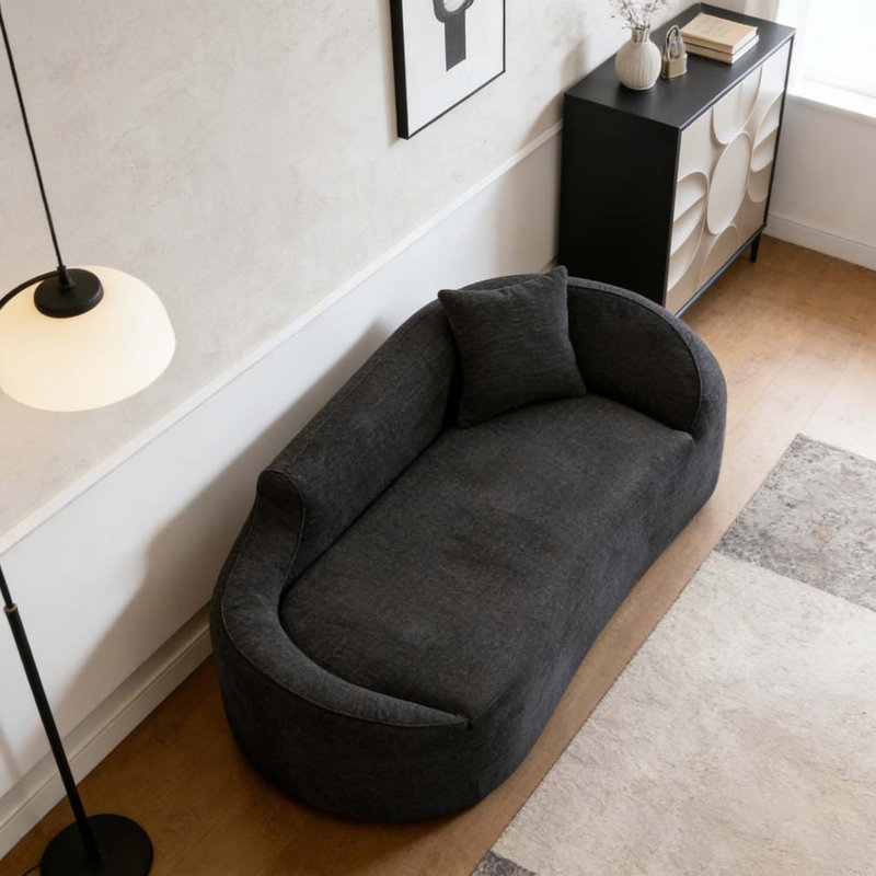 Canapé-lit moderne en chenille avec siège profond et 1 coussin, Noir