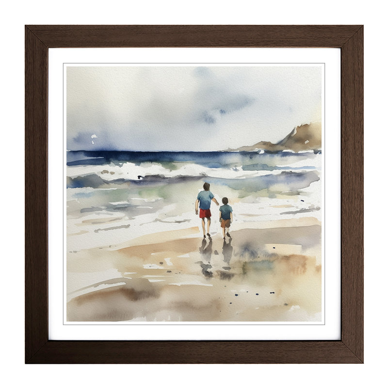 Beach Watercolour No.1 - Framed Print, Walnut