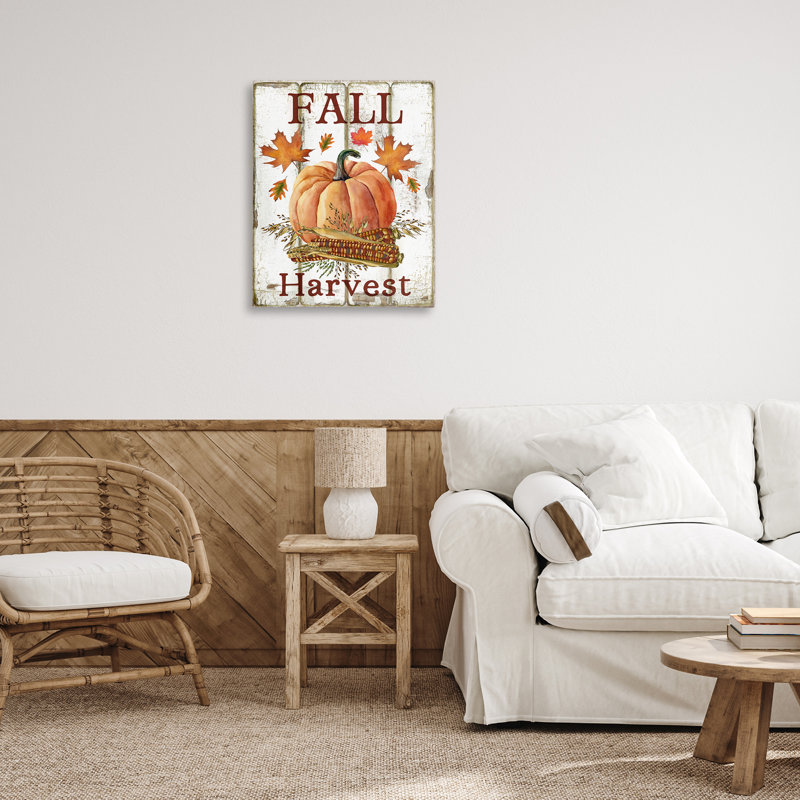 «Fall Harvest», art mural sur toile de citrouille et de maïs par Creatif Belle, H 30 po x l 24 po