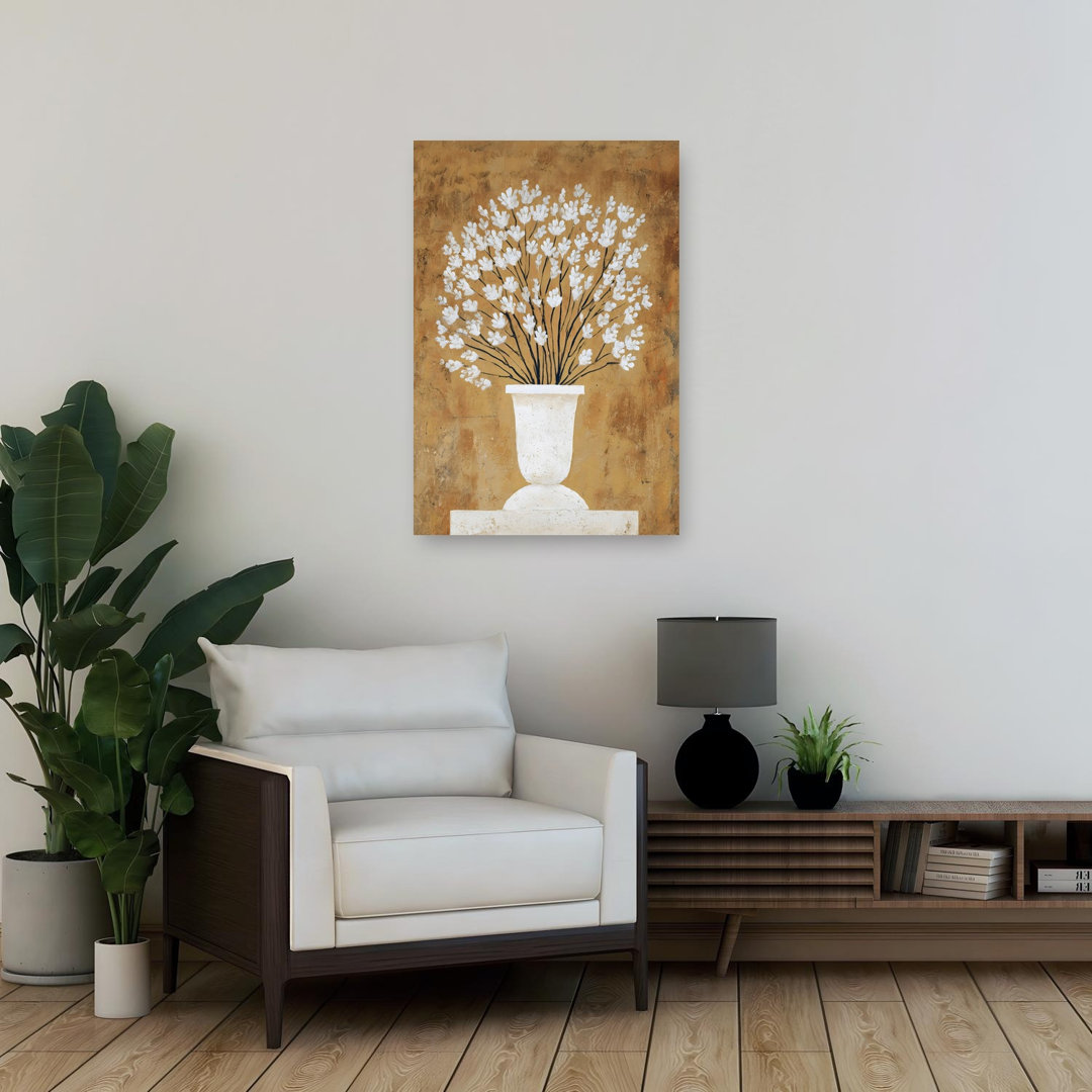 White Florals In White Vase V Classic Contemporary Delicate Nature Wall Art Print