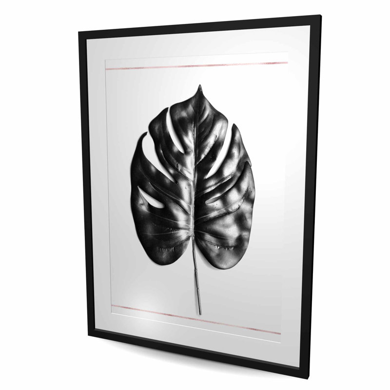 Impression de Philodendron à feuilles divisées - décor floral noir encadré