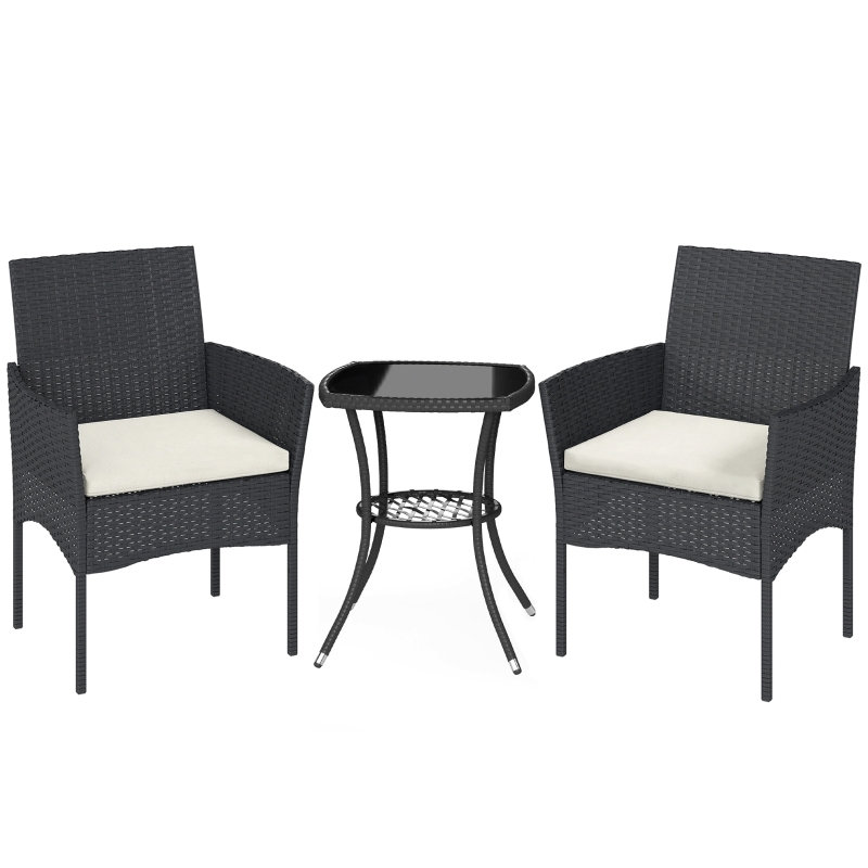 Wicker and Steel Patio Dining Set Table,, Cream, Black
