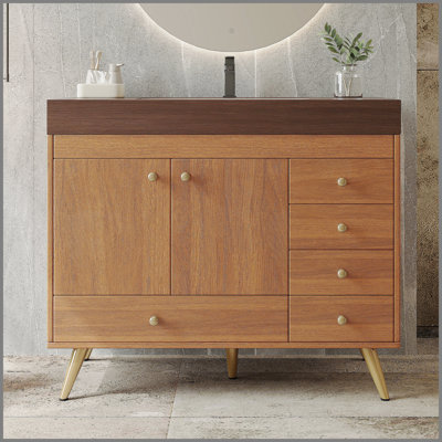 Meuble-lavabo autoportant de 36 pouces avec comptoir en faux marbre, lavabo en céramique et beaucoup de rangement pour les salles de bain modernes