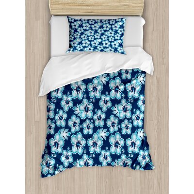 Hibiscus Hawaiian Tropical Island Flowers Petals and Buds Leaves Art Print Duvet Cover Set -  Ambesonne, nev_33438_twin