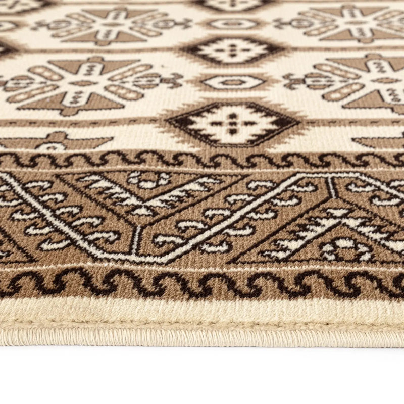 Oriental Area Rug, Cream, Round 120 cm