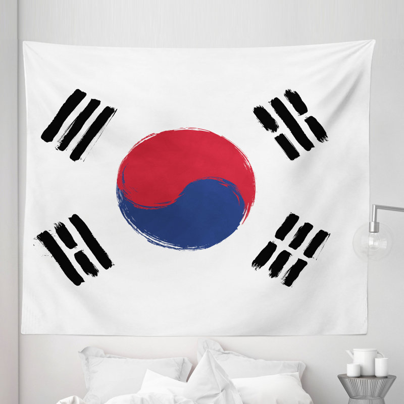 South Korea Country Concept Grunge Tapestry, 264.16cm H x 223.52cm W