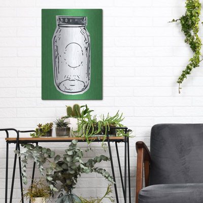 «Pop Art Mason Jar Green» par Linda Woods, art mural en métal, 24 po x 36 po