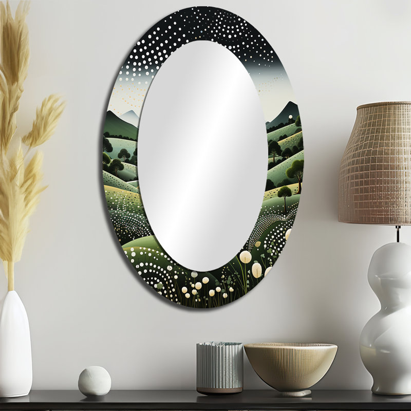 Native Art Sacred Landscape II - Miroir mural moderne vert ovale, 36 po x 24 po