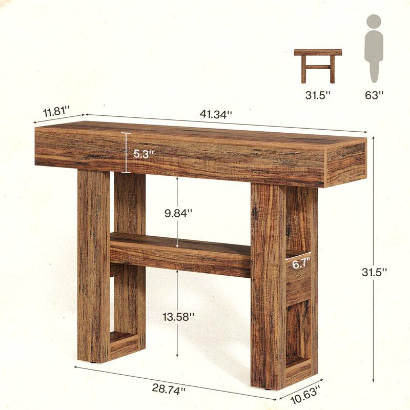 Table de canapé étroite, console, Brun