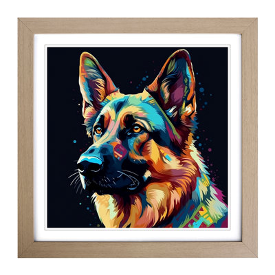 German Shepherd Graphic Art - Single Picture Frame Print on Wood
