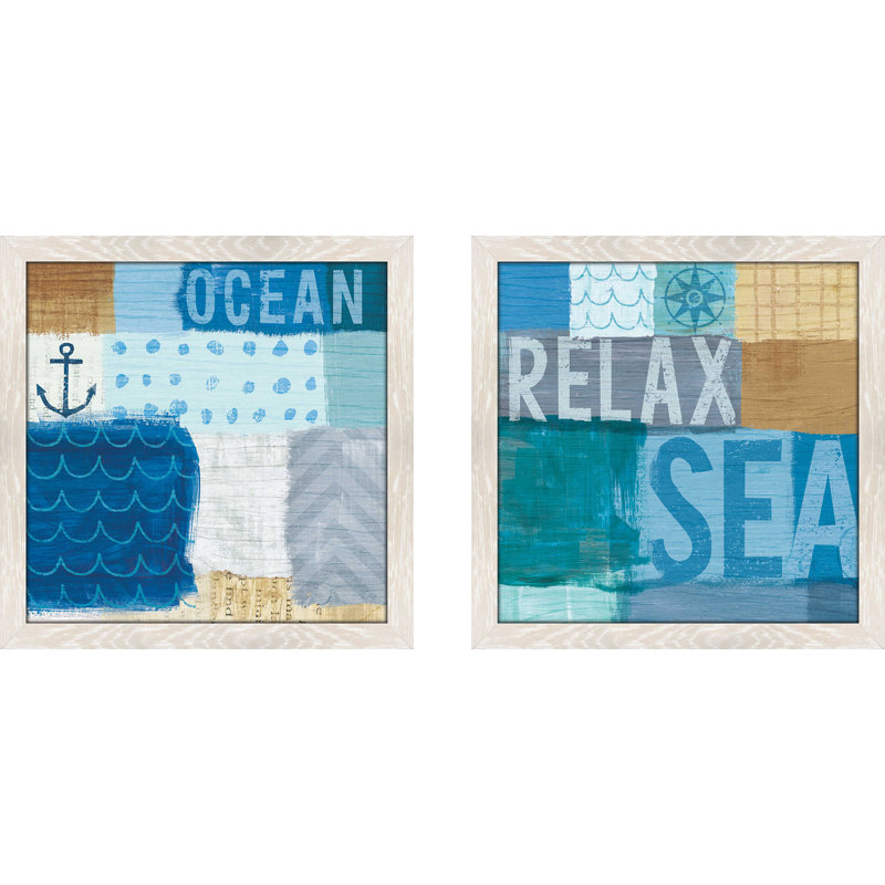 «Beachscape Collage II», ensemble de 2 reproductions d'art sur papier encadrées, H 16,5 po x l 33 po x P 1 po, Pas de tapis