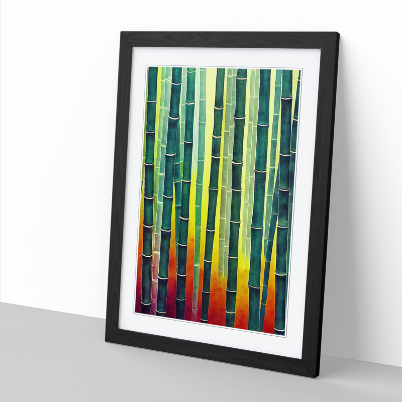 Watercolour Bamboo Forest - Picture Frame Print, 64cm H x 46cm W x 2cm D, Oak