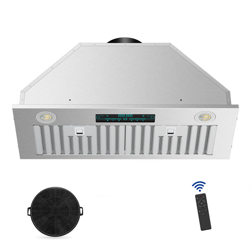 30" 900 CFM Insert Range Hood, Ducted/Ductless Convertible, 4 Speed Ultra-Quiet, Remote/Touch /Gesture Control, Delayed Shutdown, Timer, Dishwasher-Safe Stainless Steel Baffle Filter, Charcoal Filter, Adjustable LED Lights, Silver
