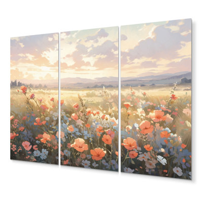 Coral Beige Meadow Wildflower I Plants & Flowers Wall Decor on Metal