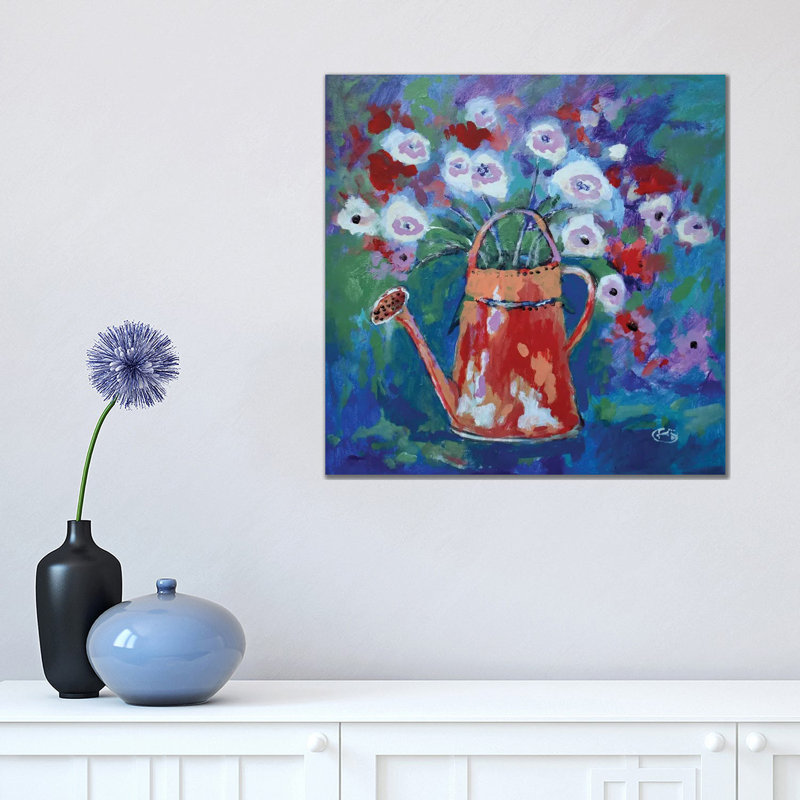 Watering Can With Flowers by Kip Decker - Wrapped Canvas Painting, 66.04cm H x 66.04cm W x 1.9cm D