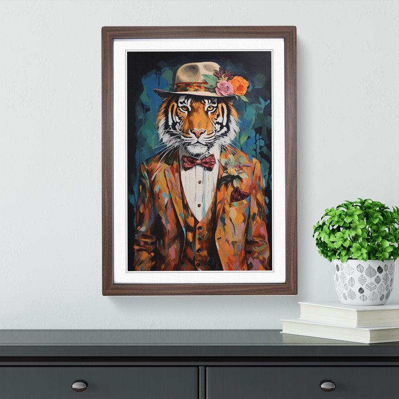 XYZ-FRM-V1223-6170 Tiger Contemporary - Single Picture Frame Print on Wood, Walnut , 46cm H x 34cm W x 2cm D