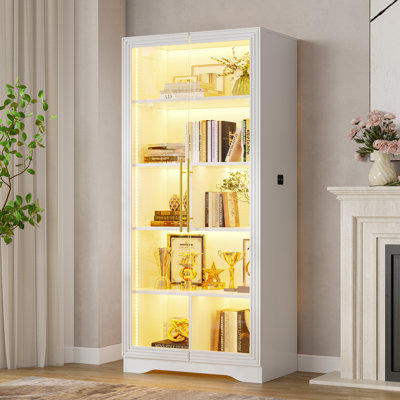 65" 5-tier Office Storage Cabinet, Glass Display Cabinet With Three-color Led Strip And Sensor by Inbox Zero