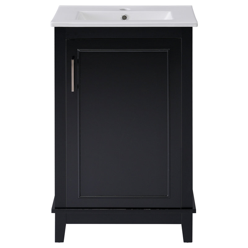 Modern Small Bathroom Vanity Cabinet With Ceramic Basin, Black