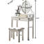 Table de coiffeuse et tabouret de maquillage bleu en bois avec 3 tiroirs de rangement et table de miroir réglable-809953155