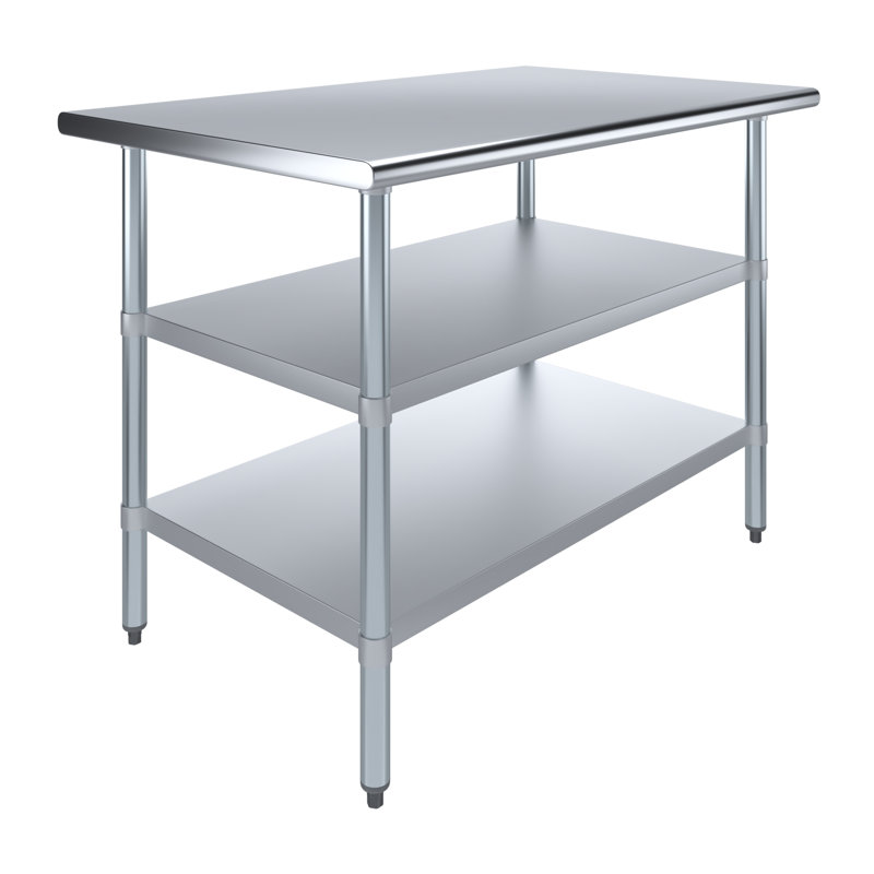 Table de travail en acier inoxydable avec deux tablettes, H 35 po x l 48 po x P 30 po