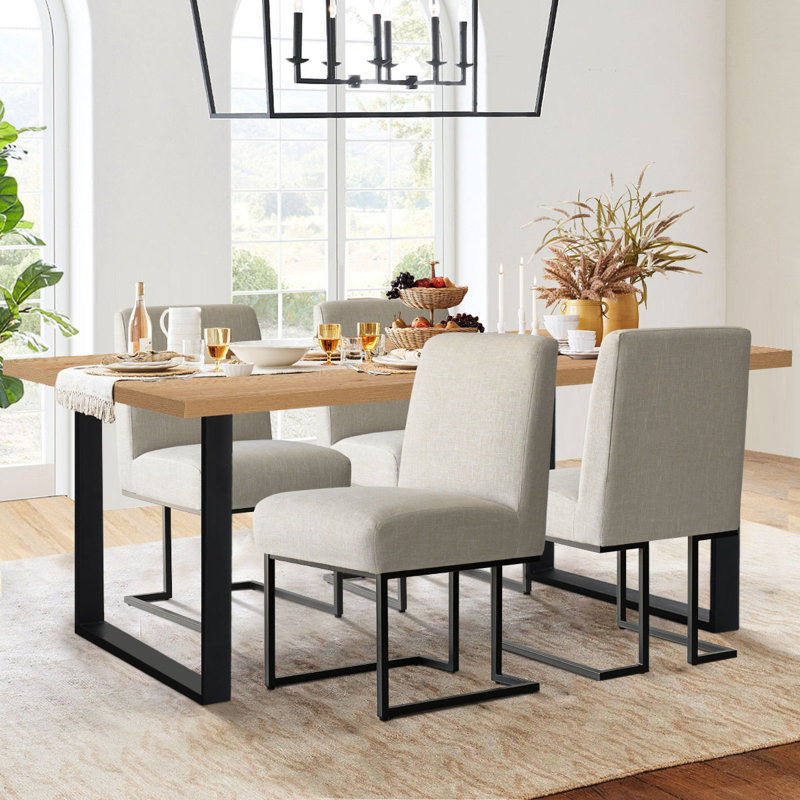 Cederick 4-Person Dining Set with Rectangular Table, Natural, Beige