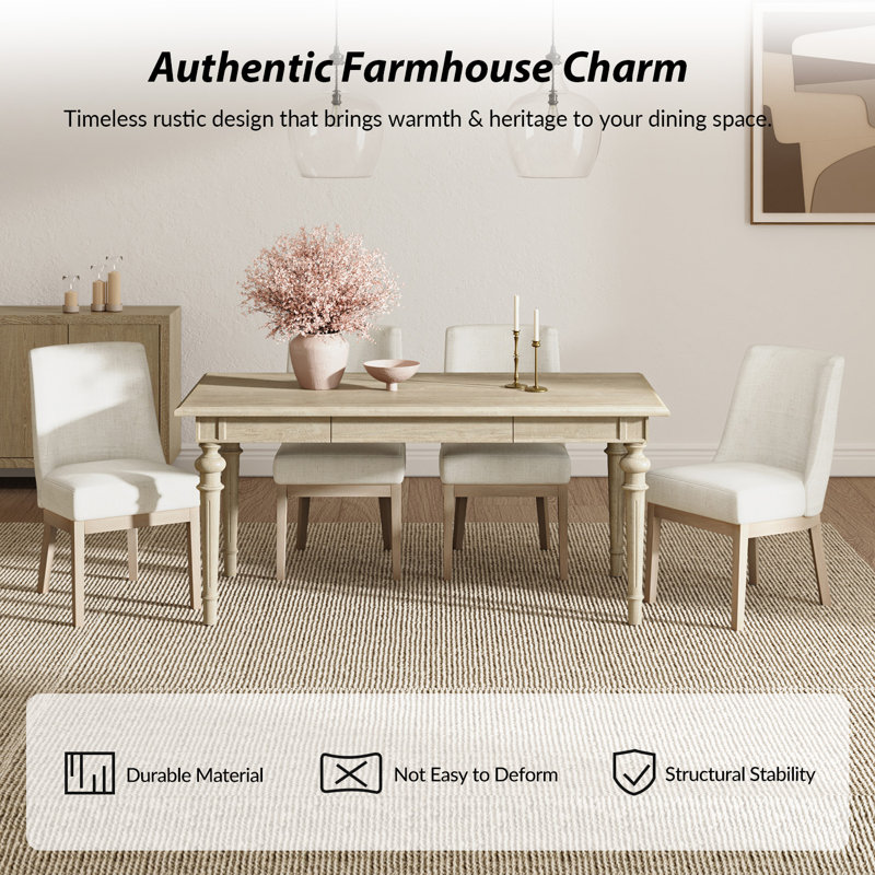 Abernathy 5-Piece Farmhouse Four Leg Dining Set, Oak, Ivory