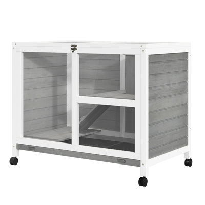 Chenil de lapin gris imperméable avec roues - roues de bureau et de table d'appoint de conception compacte. Petit bois pour 1 ou 2 lapins nains. 36 po x l 21 po x H 28,75 po. Facile à déplacer