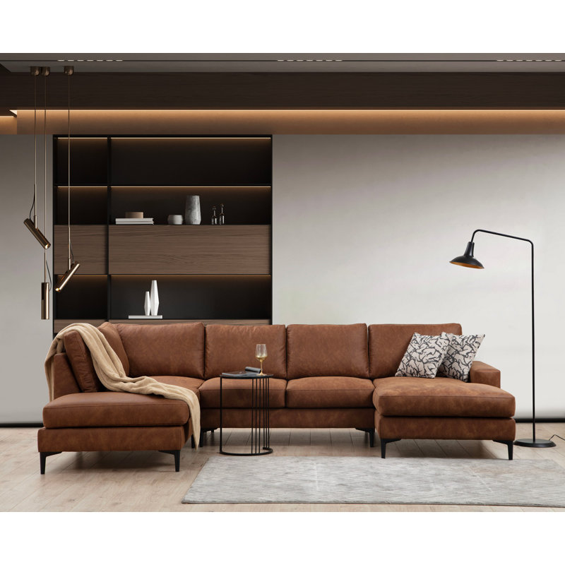 Stylish Corner Sofa in Camel Color, 78.7 x 123.6 x 61.0 inches | BEECH WOOD & CHIPBOARD Frame, 100% Polyester Fabric | Comfortable Fixed Cushions with 28 DNS Soft Foam & 24 DNS Feather | Durable Matt Black Legs, Easy to Clean