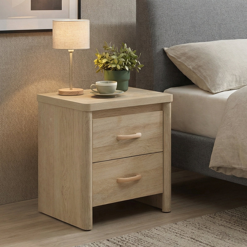 Georgia 2 Drawer Nightstand Set Of 2, Bedside Tables With Storage Drawers, Compact Wood Night Stands For Bedroom, End Table Or Side Table For Living Room, 15.7" D X 18.9" W X 21.2" H, Beige