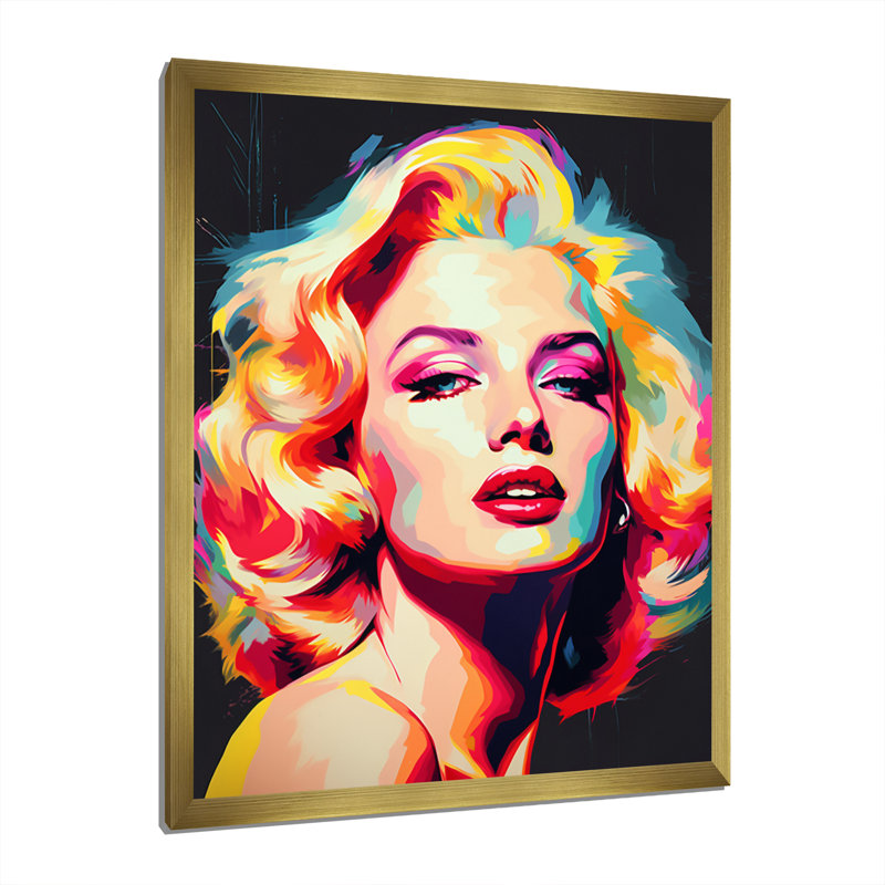 Pop Art Marilyn en couleur - art mural moderne, salon, H 40 po x l 30 po x P 1,5 po, Encadrement doré