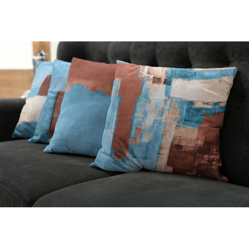 Reversible Pillow Cover, 20" H x 20" W, Rust Sky Blue Beige