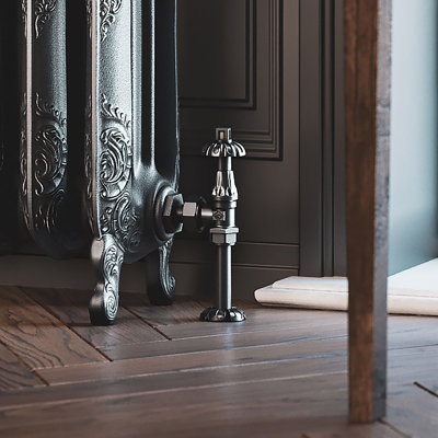Radiator Valves Artistic Angled Traditional Style Valves in Raw Metal Grey (Perfect for Cast Iron)