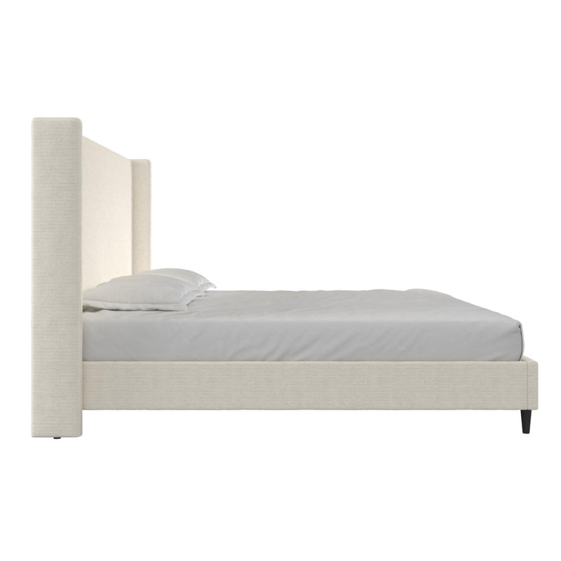 Ana King Upholstered Wingback Bed, Textured Ivory Canvas