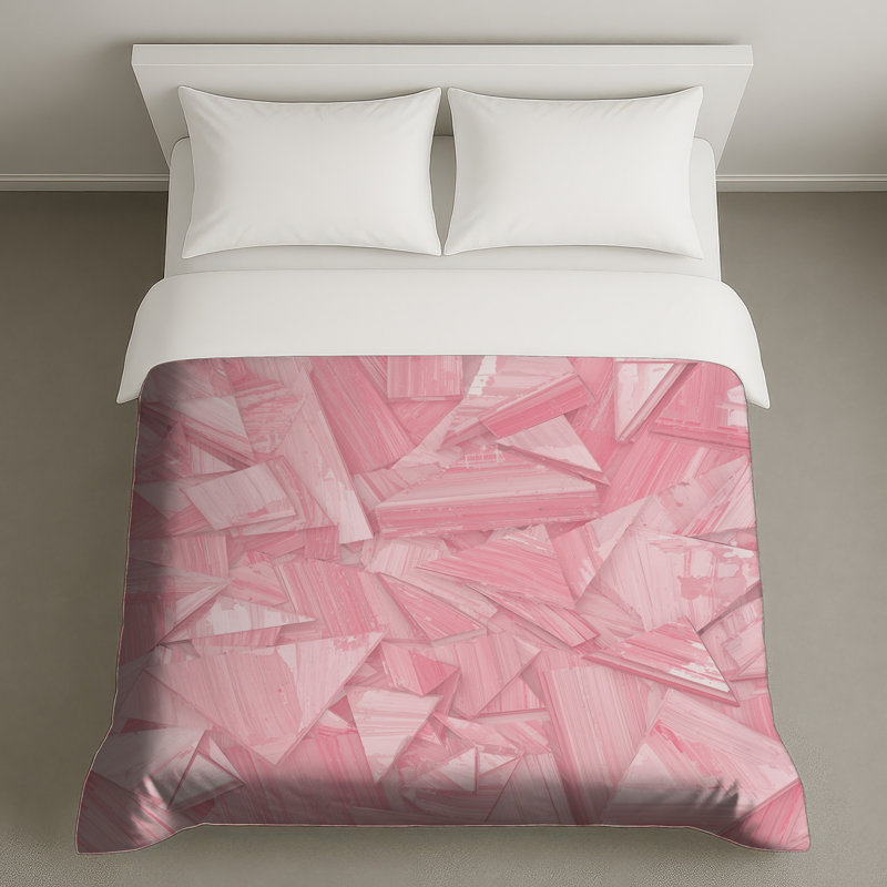 Housses de couette roses à triangles géométriques, Grand lit