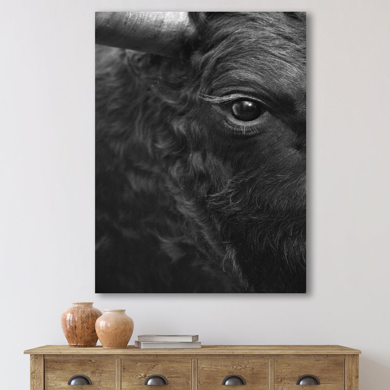 Détail de l'œil d'un taureau - photographie sur toile, H 20 po x l 12 po x P 1po, Toile tendue