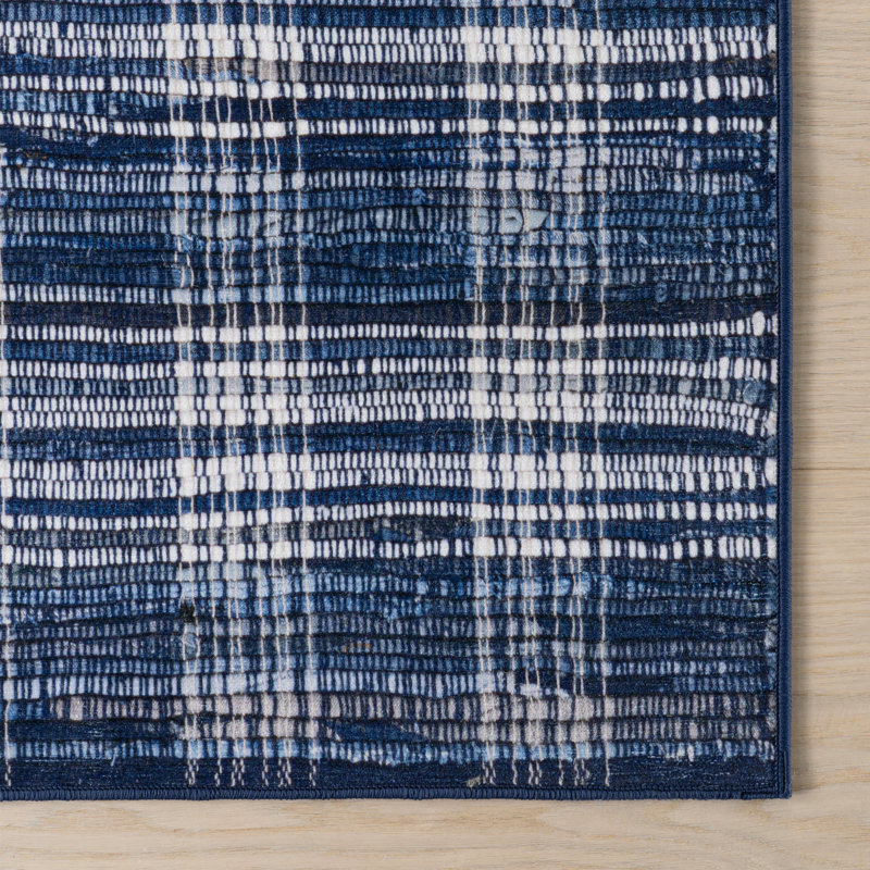 Denim Plaid Machine Washable Rug, Rectangle 6' x 9'