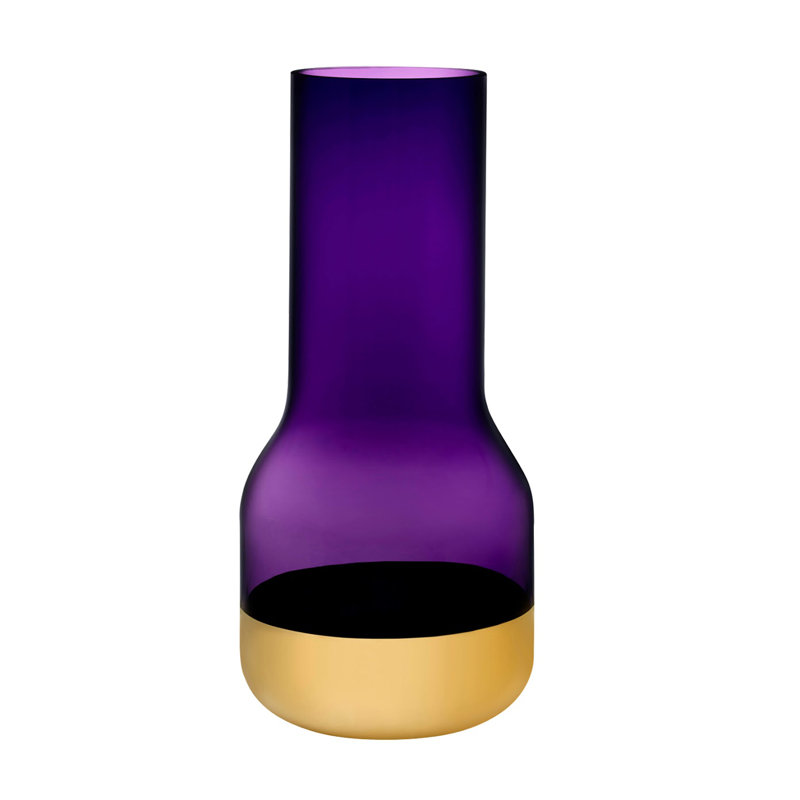 Contour Handmade Lead Free Crystal Table Vase, Purple/Gold, 15.74" H x 7.08" W x 7.08" D