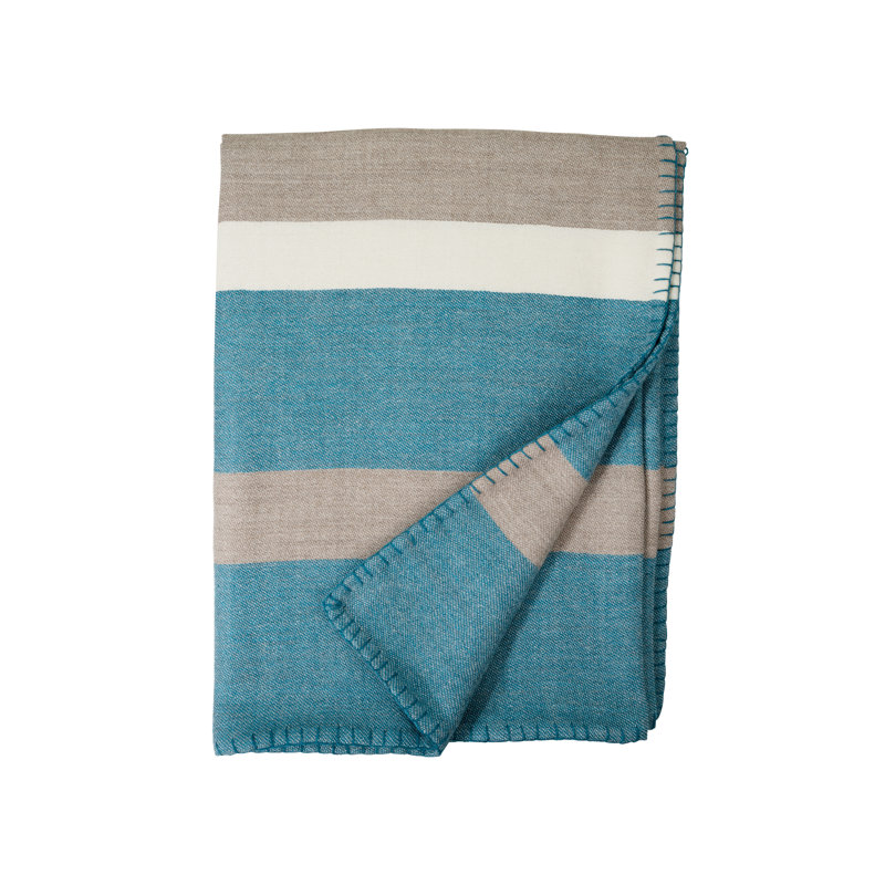 Block Stripe Woven Baby Alpaca Throw Blanket, Peacock/Taupe