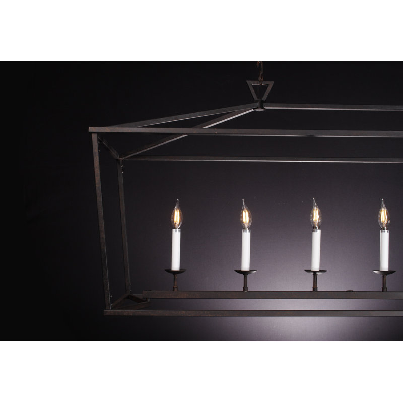Lustree géométrique 6 lumières lanterne Lancaer, Fer vieilli