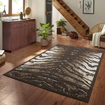 5 pi 3 po Tapis brun et noir X 7 avec motif de peau de vache effet visuel 3D, convient aux salles familiales 63 balcons larges à longue tache