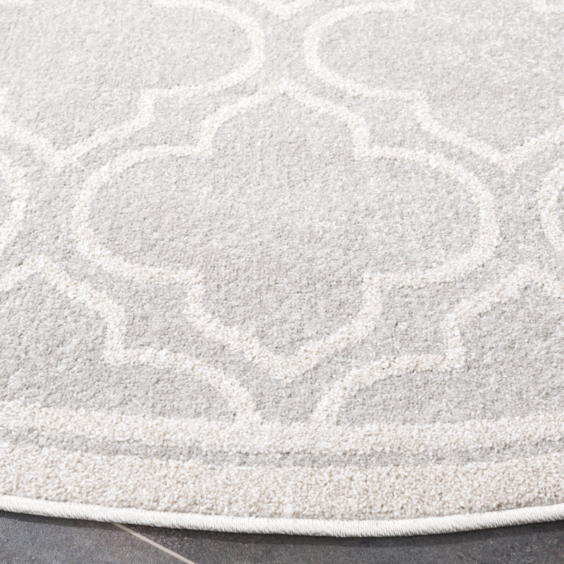 Tapis gris clair / ivoire à motif géométrique Ammundsen, Rond 7 pi