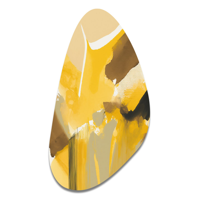 Moutarde jaune rétro I - Art abstrait encre liquide en forme d'automne, H 31 po x l 17 po