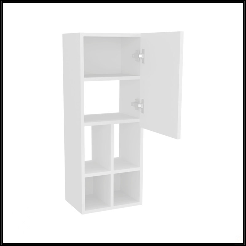 Armoire de salle de bain murale blanche avec porte et 4 tablettes ouvertes blanches