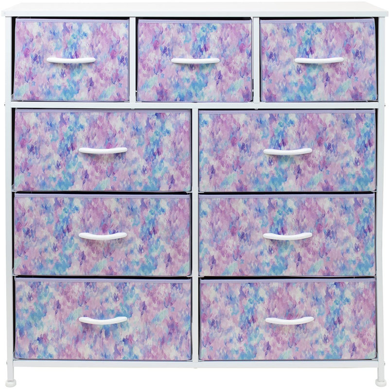 Commode avec 9 tiroirs Sorbus, Teinture par nouage bleue / rose / mauve