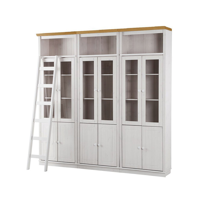 Deirra 223cm H x 222cm W Library Bookcase, White/Natural