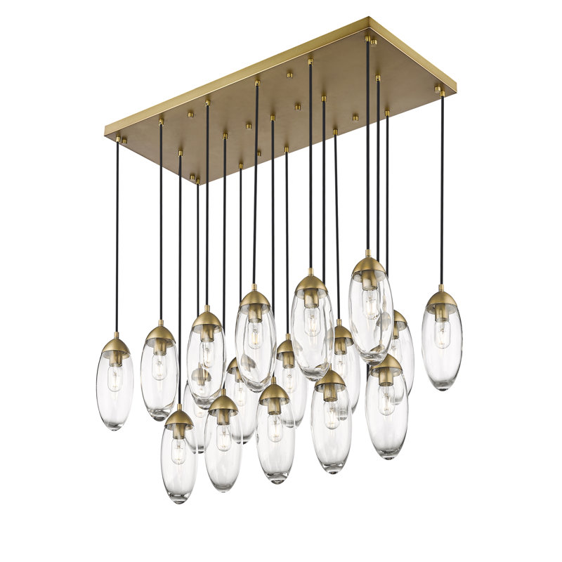 Lustre en forme de larme à 17 lumières Vannie, Laiton frotté