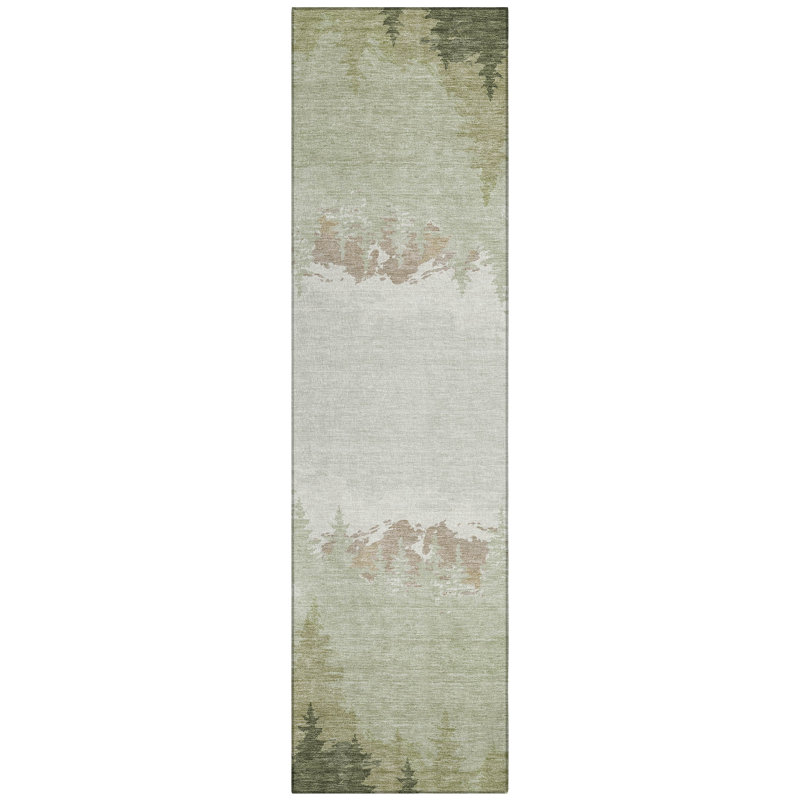 Machine Washable Indoor/Outdoor Chantille ACN2861 Lodge Rug, 2'3" x 7'6" Runner, Celery