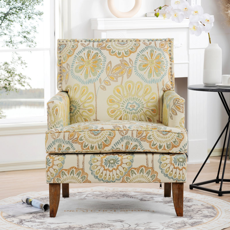 Fauteuil de 28,94 po de large Lippitt, Tissu beige/jaune