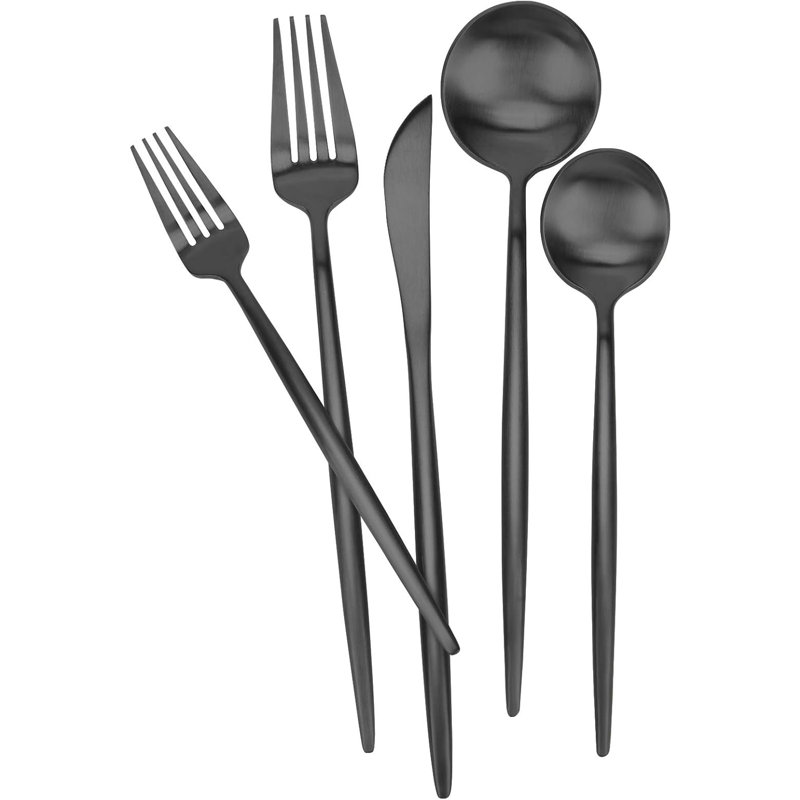 Ensemble de couverts en acier inoxydable 30 pièces pour 6, Noir mat